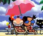 Pucca, Garu και Mio γάτα στην παραλία